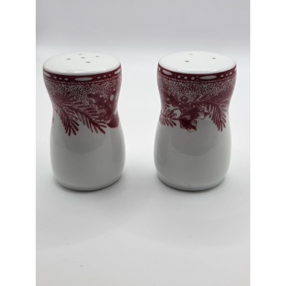 Vintage Ceramic Salt and Pepper Shakers, white red with wheat motif